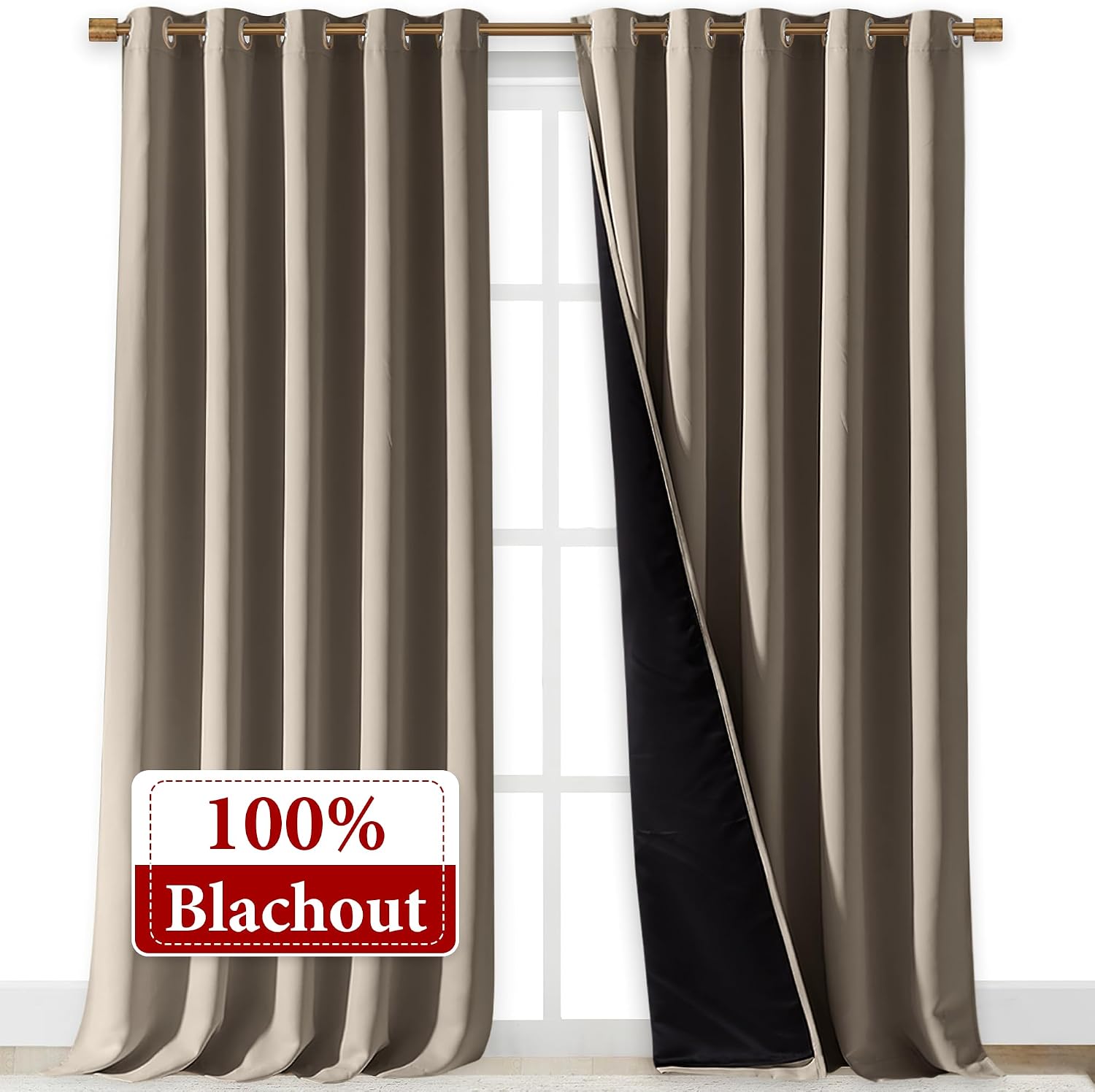 Nicetown 100% Blackout Blinds, Laundry Room Decor Window Treatment Curtains for Large Patio Sliding Door, Thermal Insulated Taupe Curtains…