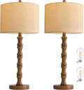 ILLMTW Wood Table Lamp Set of 2, Vintage Buffet Lamps Mid Century Bedside Lamp Wooden Nightstand Lamp Farmhouse Retro Side Tall Table Lamp…