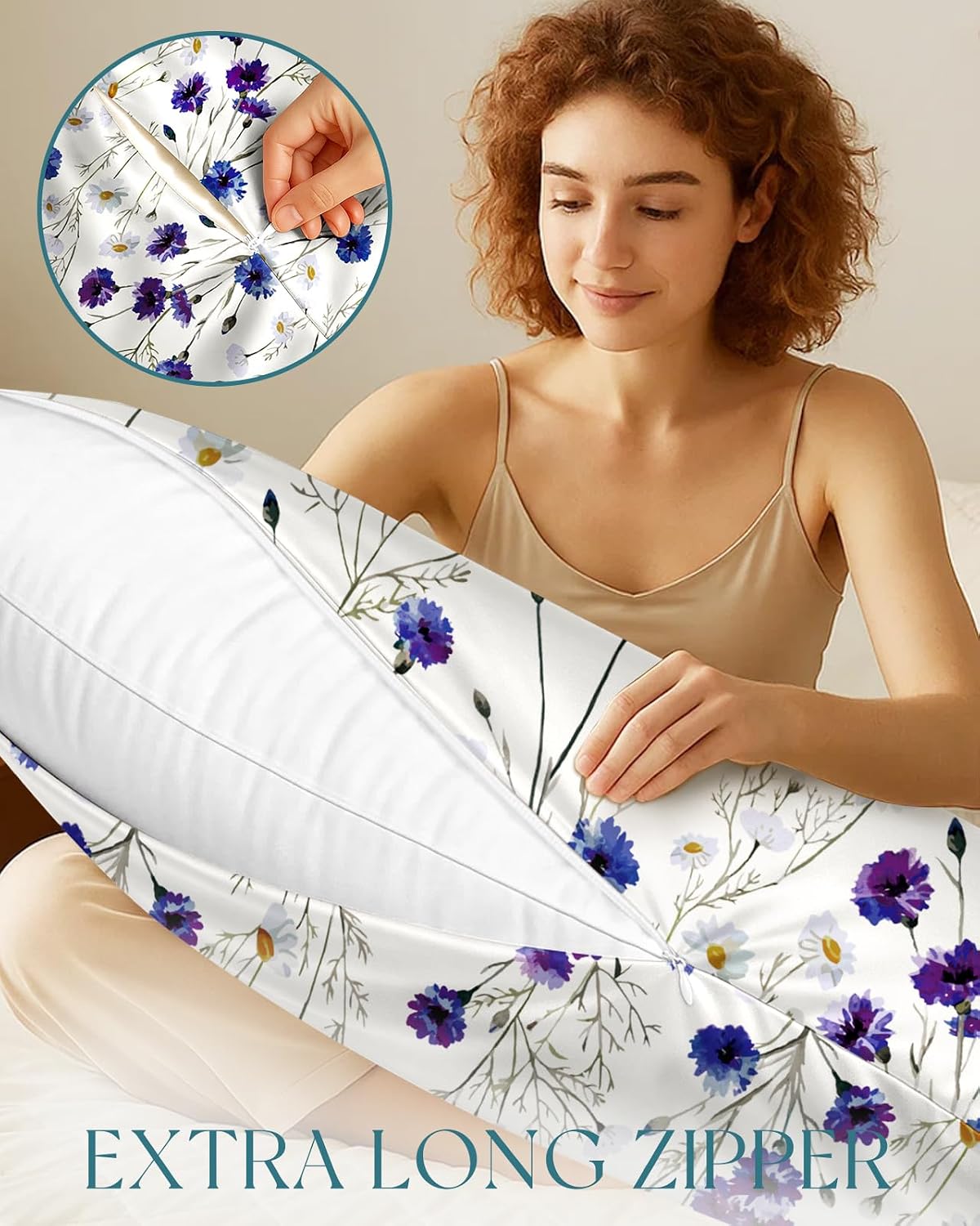 MissAdola Miss Adola Silk Body Pillow Cover with Zipper - 20x54 Inch Silk Long Pillow Case for Women Ladies Adults Soft Bed Decorative Cute…