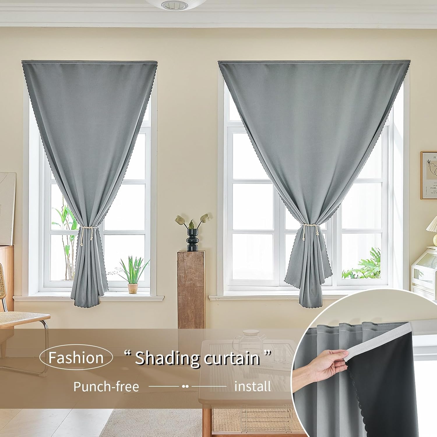 Jilron Magic Tape Stick on Portable Curtains for Windows, Bedroom Blackout Curtains for - Thermal Lnsulated No Drill Curtains Room Darkening…