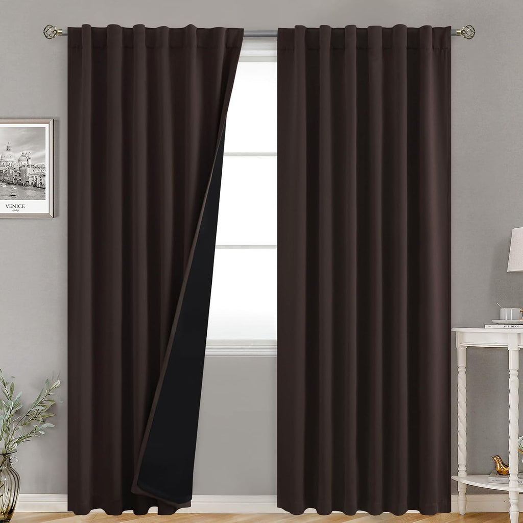 BGment 100% Blackout Curtains 90 Inches Long with Thermal Insulation Liner, Long Curtains Rod Pocket and Back Tab Soundproof Room…