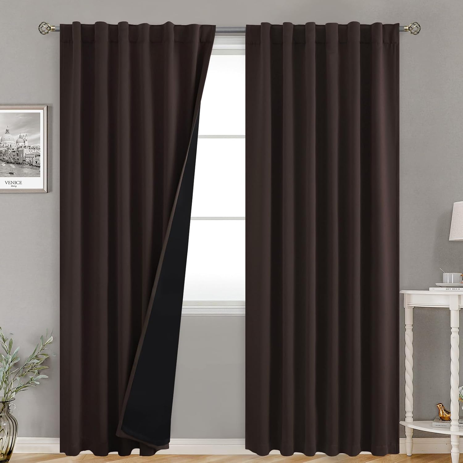 BGment 100% Blackout Curtains 90 Inches Long with Thermal Insulation Liner, Long Curtains Rod Pocket and Back Tab Soundproof Room…