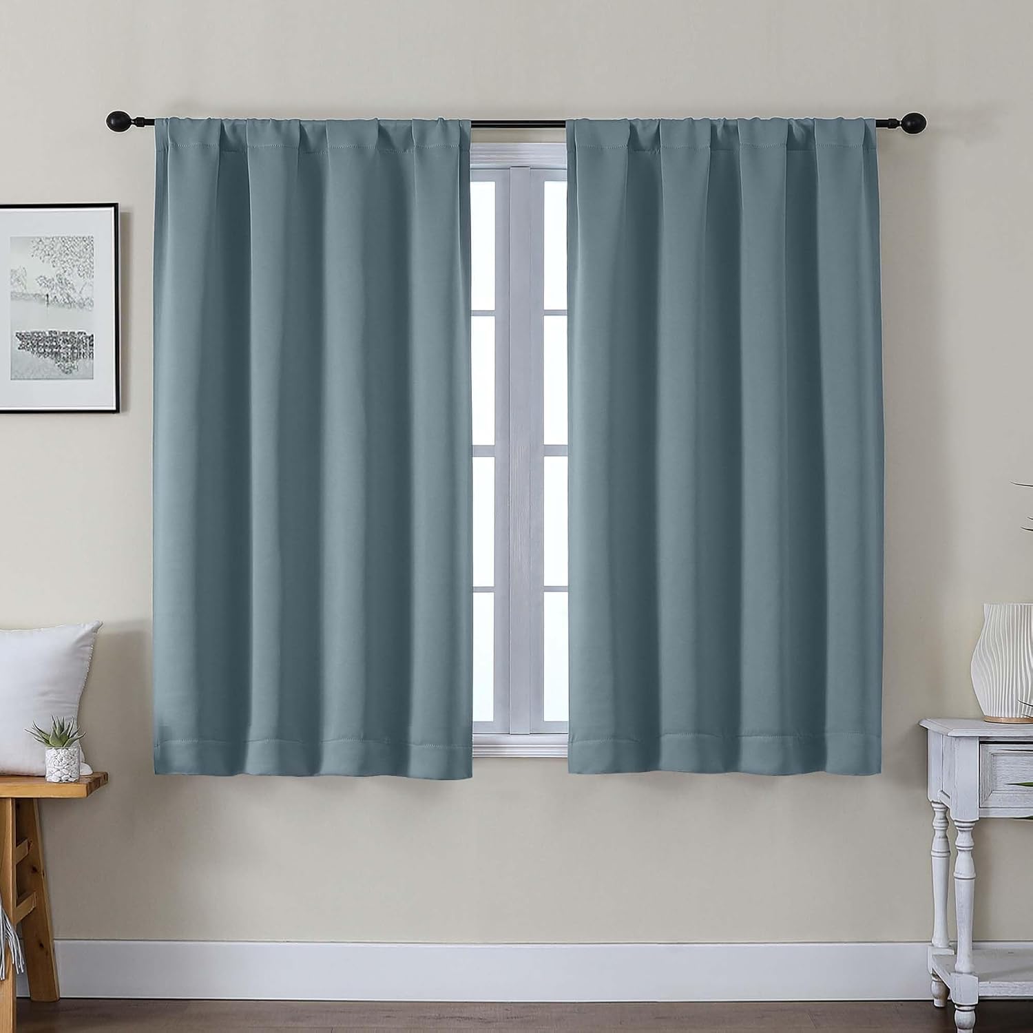 Gwine Blackout Curtains for Bedroom 45 Inch Length, Thermal Insulated Room Darkening Short Curtains, Rod Pocket Drapes for Bathroom…
