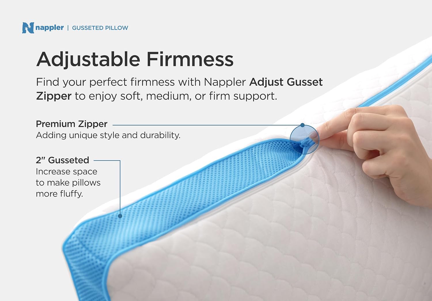 Nappler Side and Back Sleeper Pillow for Neck and Shoulder - Shredded Memory Foam Bed Pillow for Sleeping - 100% Adjustable Fill - King Siz…
