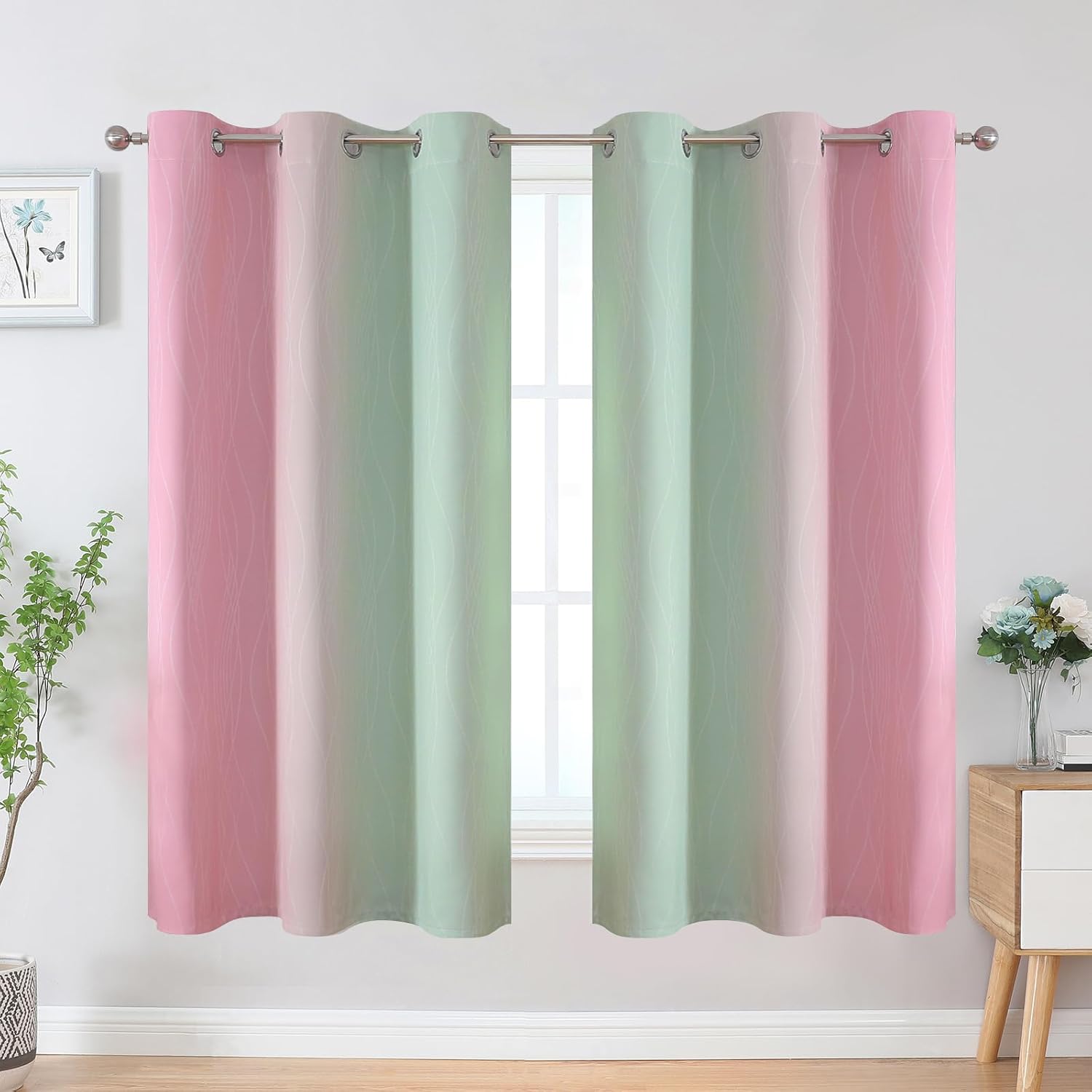 Estelartextiler Estelar Textiler Pink and Sage Green Blackout Curtains & Drapes for Bedroom, Thermal Insulated Ombre Blackout Drapes, Room…