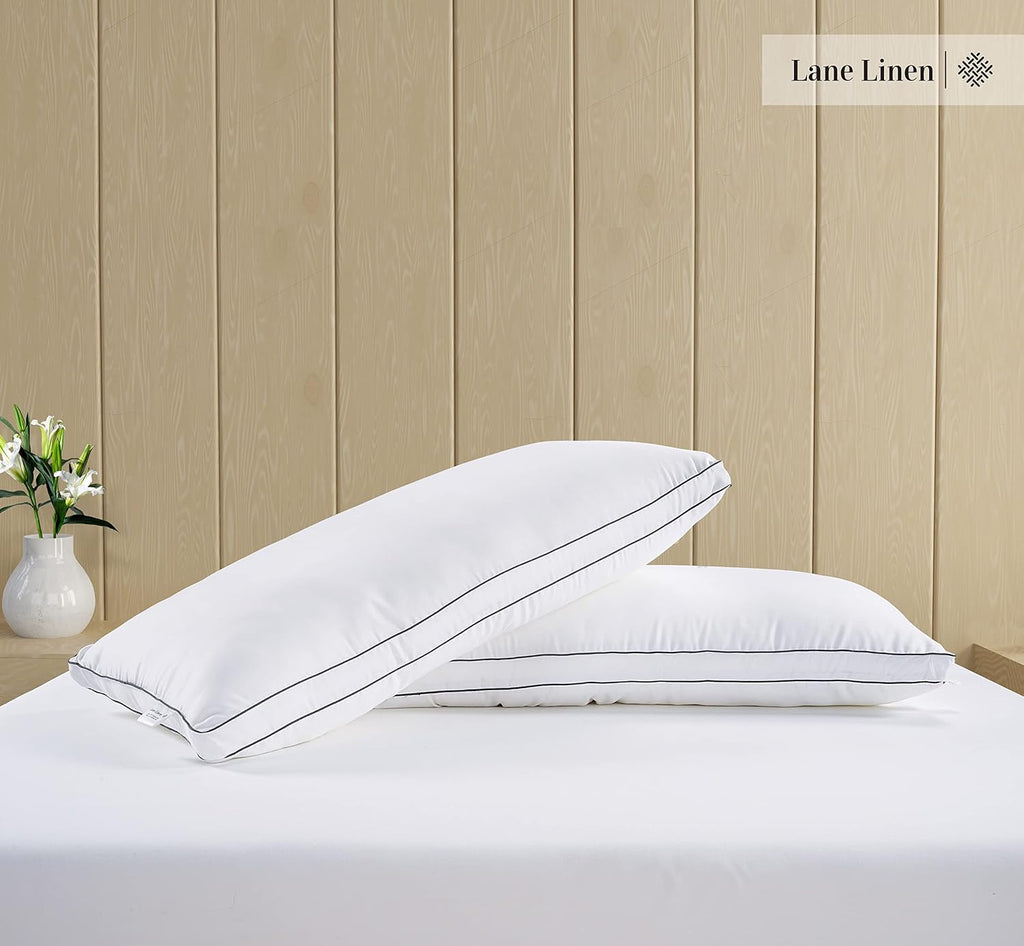 LaneLinen LANE LINEN Bed Pillows Standard Size Set of 2-20"x26" Medium Firm Down Alternative Pillows for Sleeping, Hotel Quality Back Stoma…