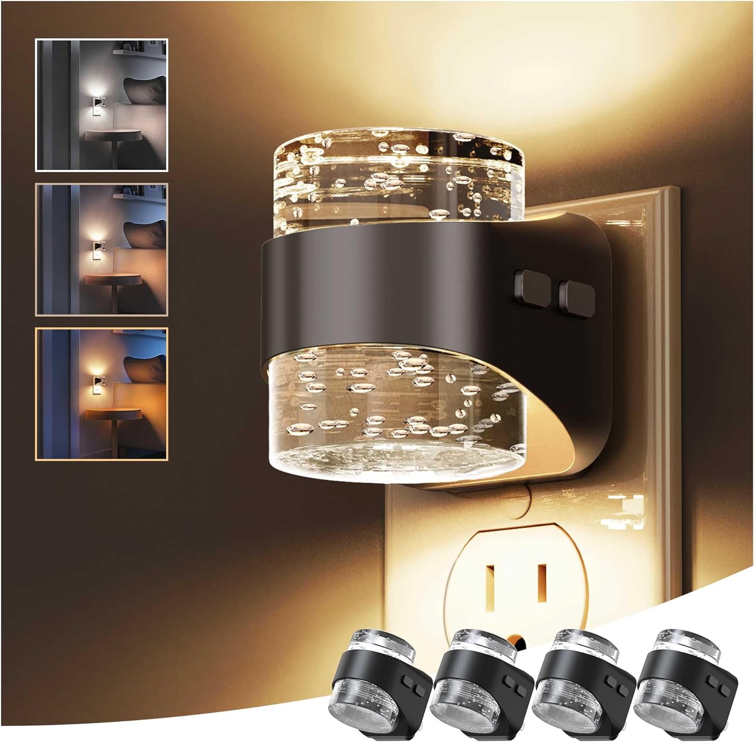 Llohasled L LOHAS LED Night Light, Bubble Night Lights Plug into Wall,4 Pack 3000K/4000k/5000K Adjustable Color Temperature Night Light, Dim…