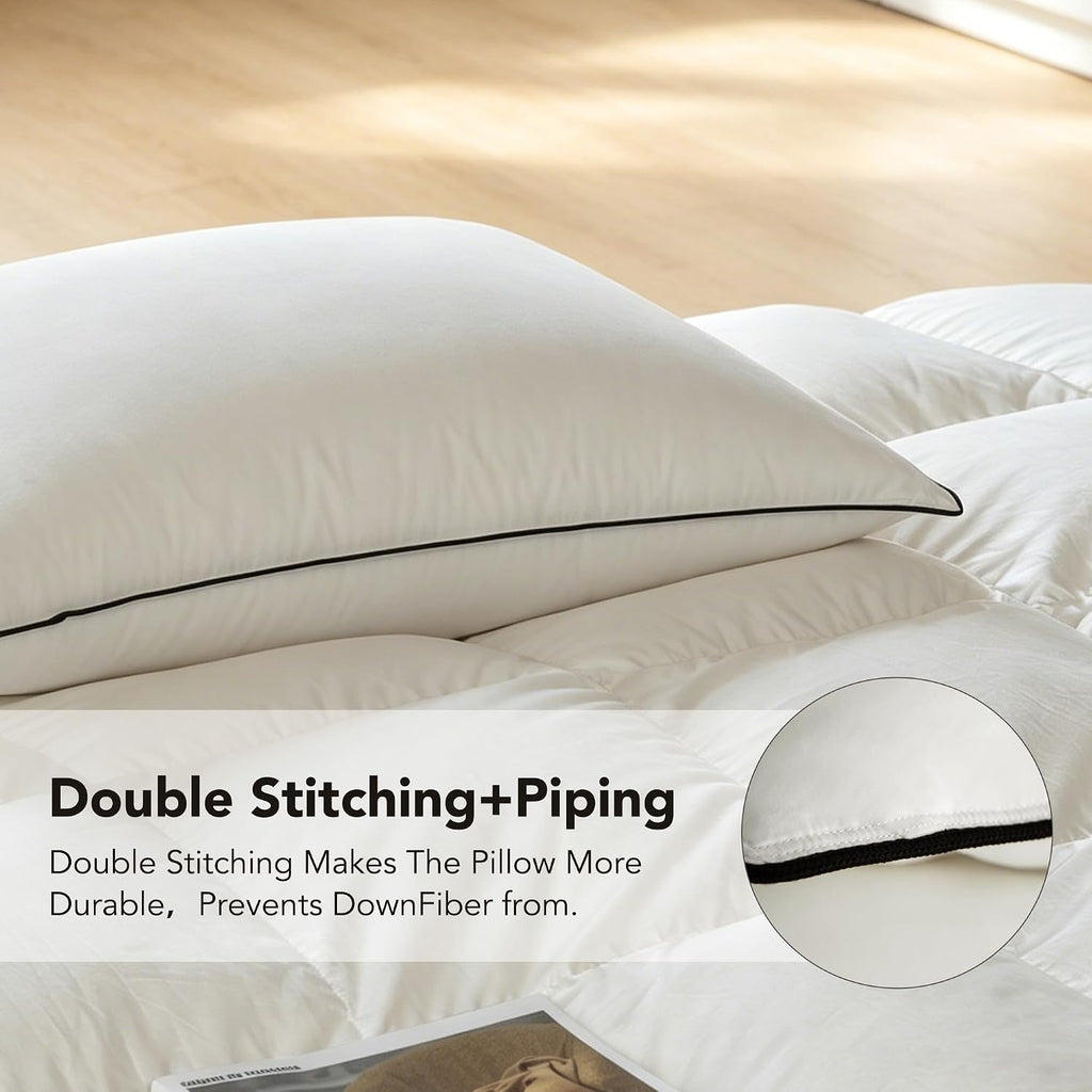 Down Bed Pillows, White Duck Down Feather Filled Pillow Inserts, Luxurious Soft Hotel Bed Pillow for Sleeping with Breathable Cotton…