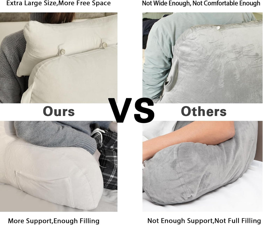 SLIGUY Reading Pillow for Sitting in Bed Couch Adult, Back Pillow with arm Support and Pockets, Adult Back Pillow Bed Chair for Bed Rest…