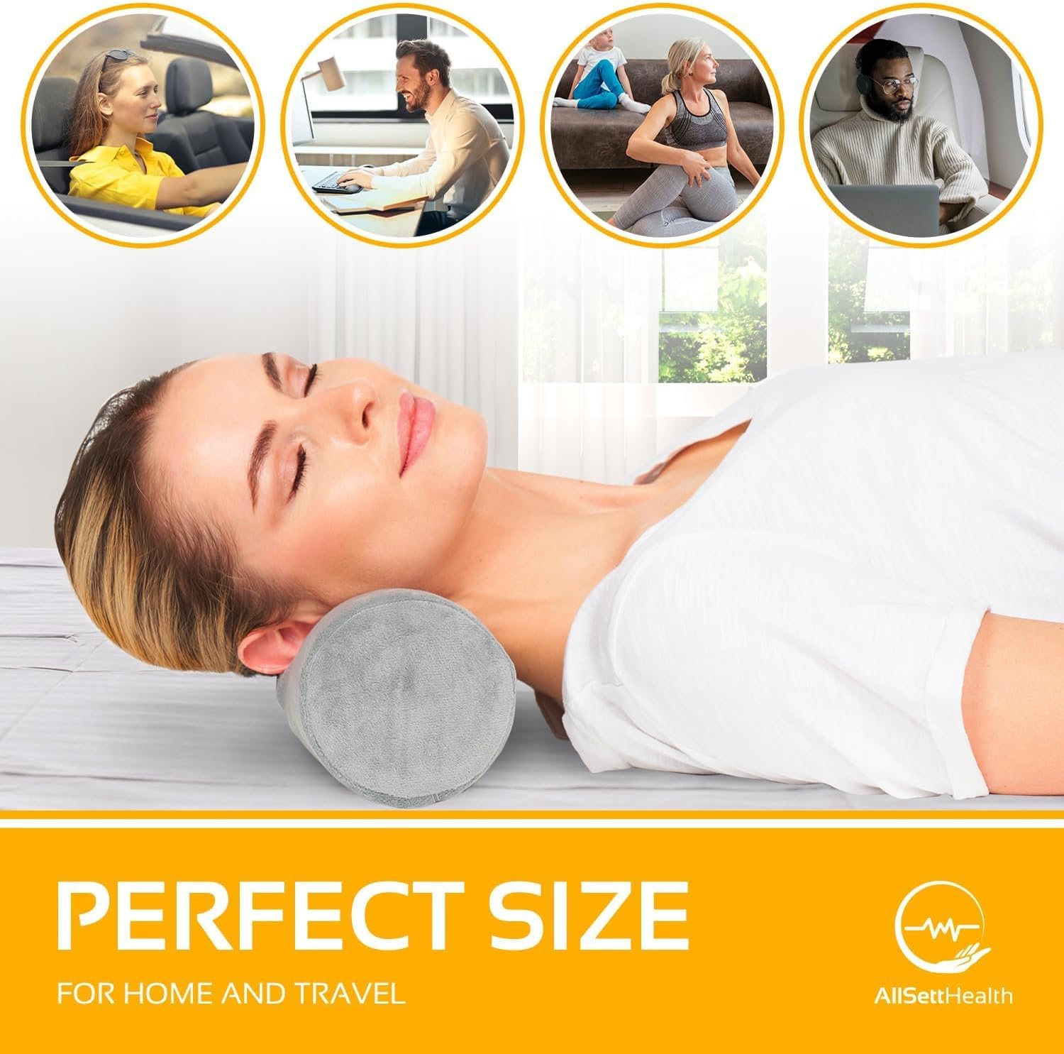AllSettth AllSett th Firm Cervical Neck Roll Memory Foam Pillow, Bolster Pillow, Round Neck Support for Sleeping | Bolster for Bed,…