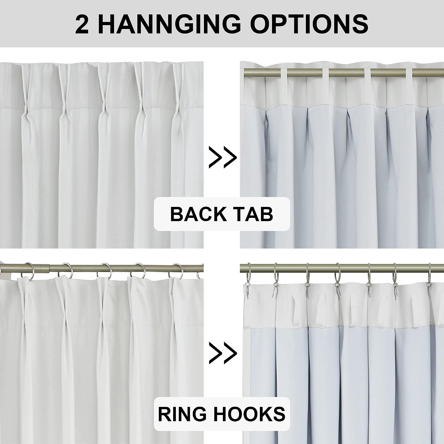 VisionHome Vision Home White Pinch Pleated Full Blackout Curtains 60 inch Wide Thermal Insulated Window Panels 108 inch for Bedroom Living…