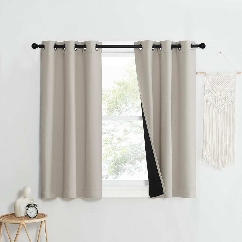 Nicetown Natural 100% Blackout Lined Curtains, 1 Pair, 37" Width x 40" Length Each Panel, 2 Thick Layers Narrow Wide Window Treatment Panel…