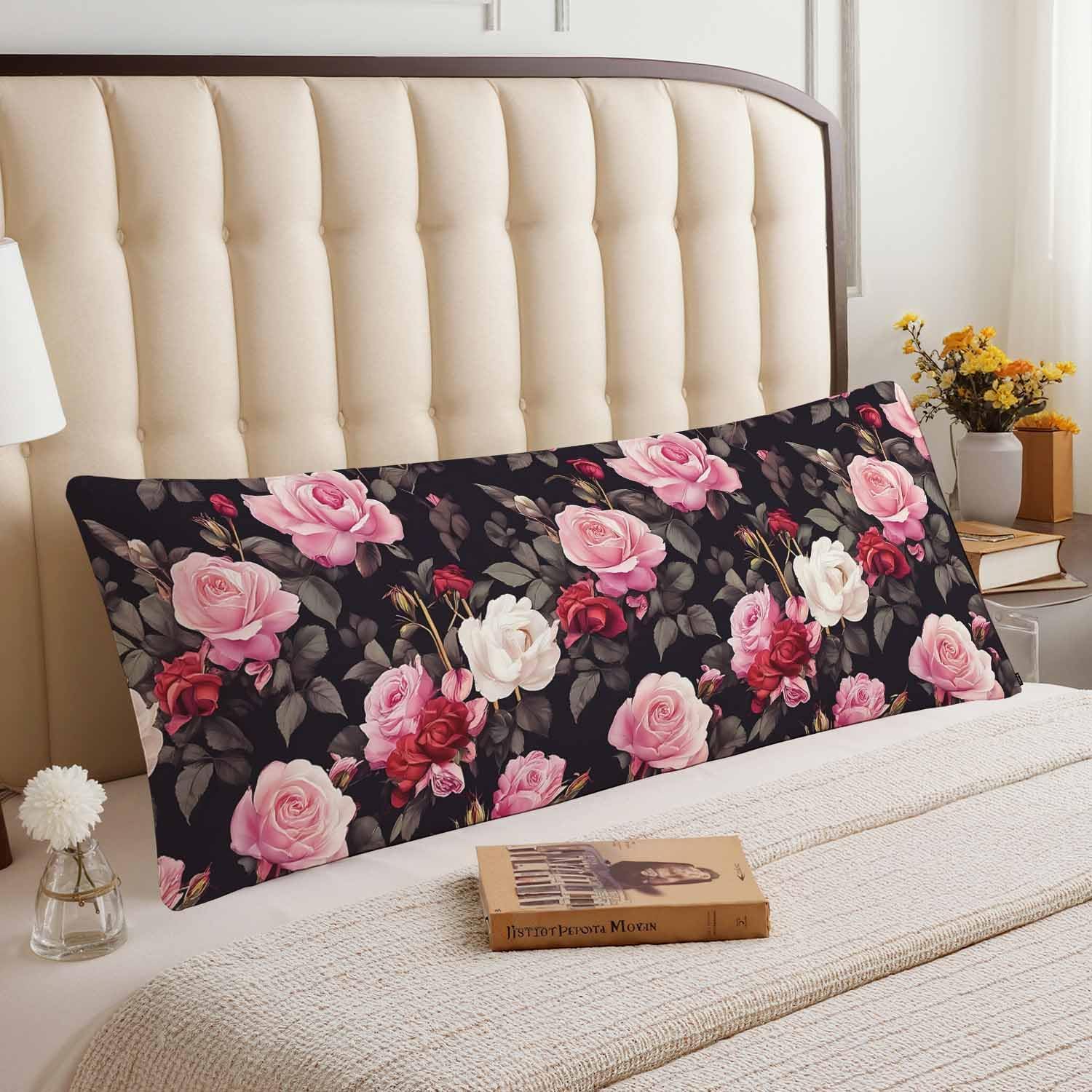 Outdoor Pillows Body Pillow Cover Rose Lumbar Body Pillow Case Protector Blossom Roses Body Cushion Covers Bed Body Pillowcases for…