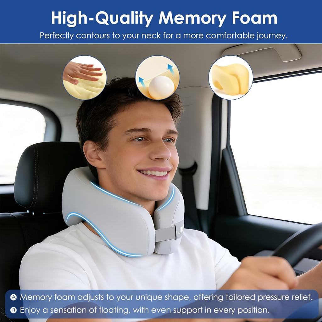 jiaao Memory Foam Neck Pillow for Travel & Airplanes, Adjustable Travel Pillow for Long Flights & Road Trips, Includes Eye Mask…