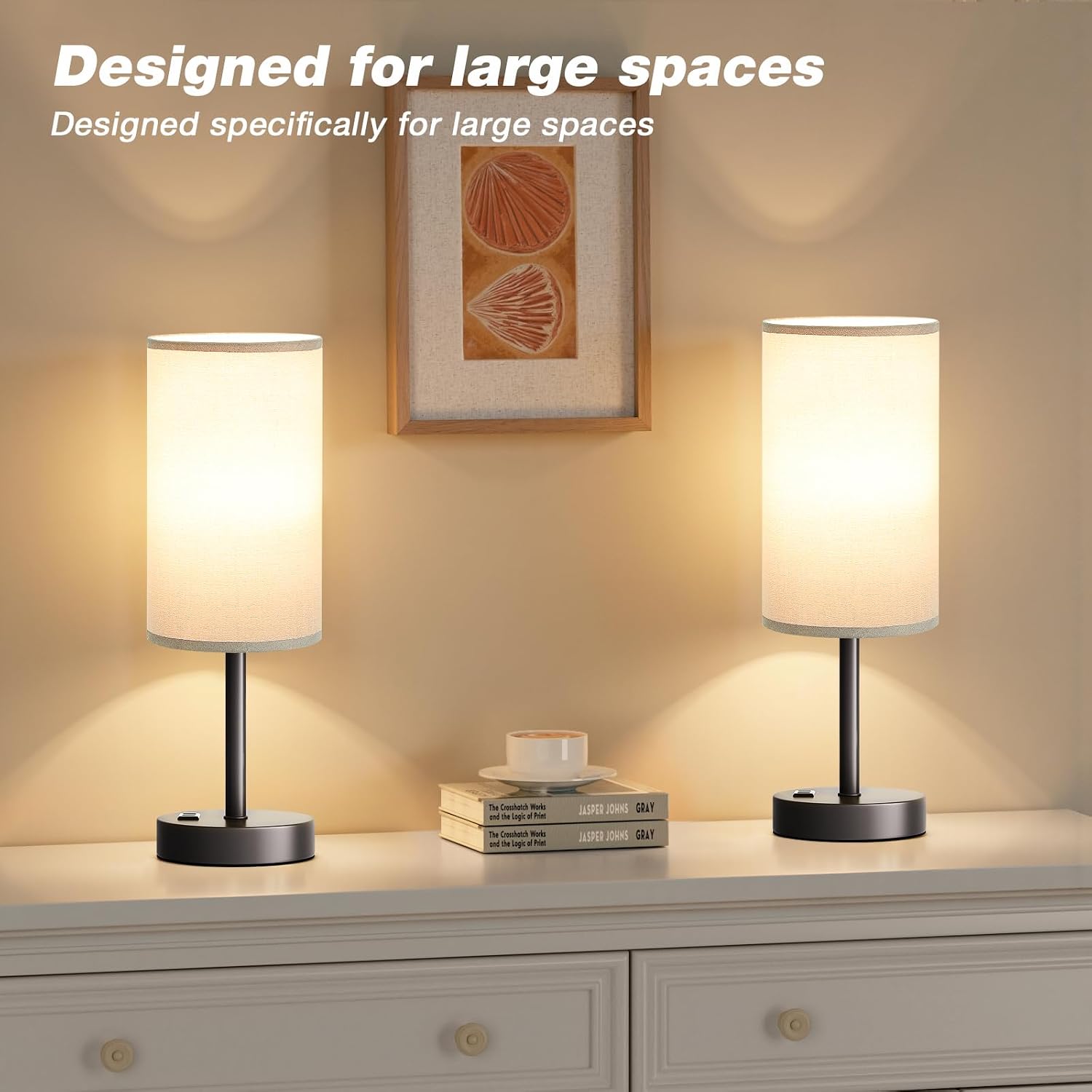 Fenmzee Grey Nightstand Bedroom Lamp - 3 Way Dimmable Bedside Lamp USB C A Charging Ports and AC Outlet, Small Table Lamp Linen Lampshade…