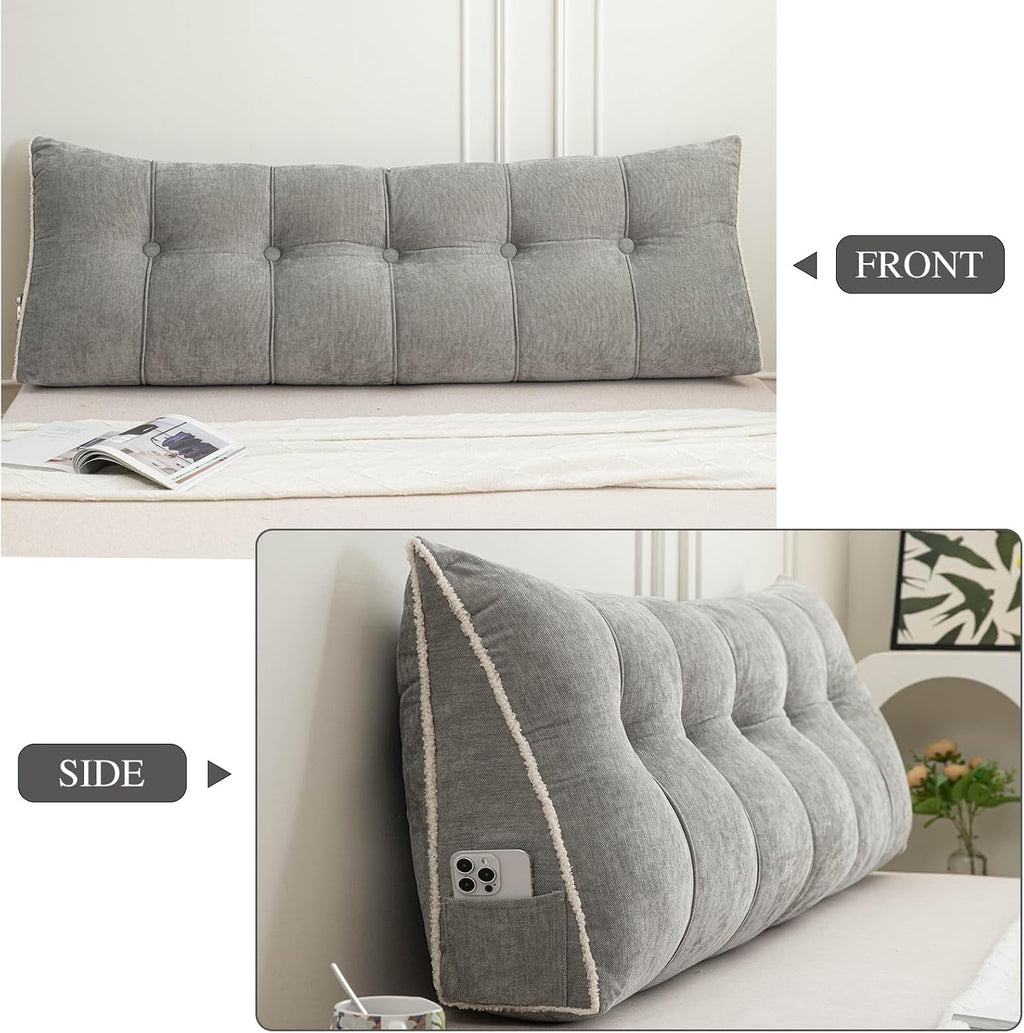 Foreate Headboard Pillow Queen, Chenille Triangular Wedge Pillow Headboard Queen Size, Reading Setting Backrest Daybed Pillows for Sofa…