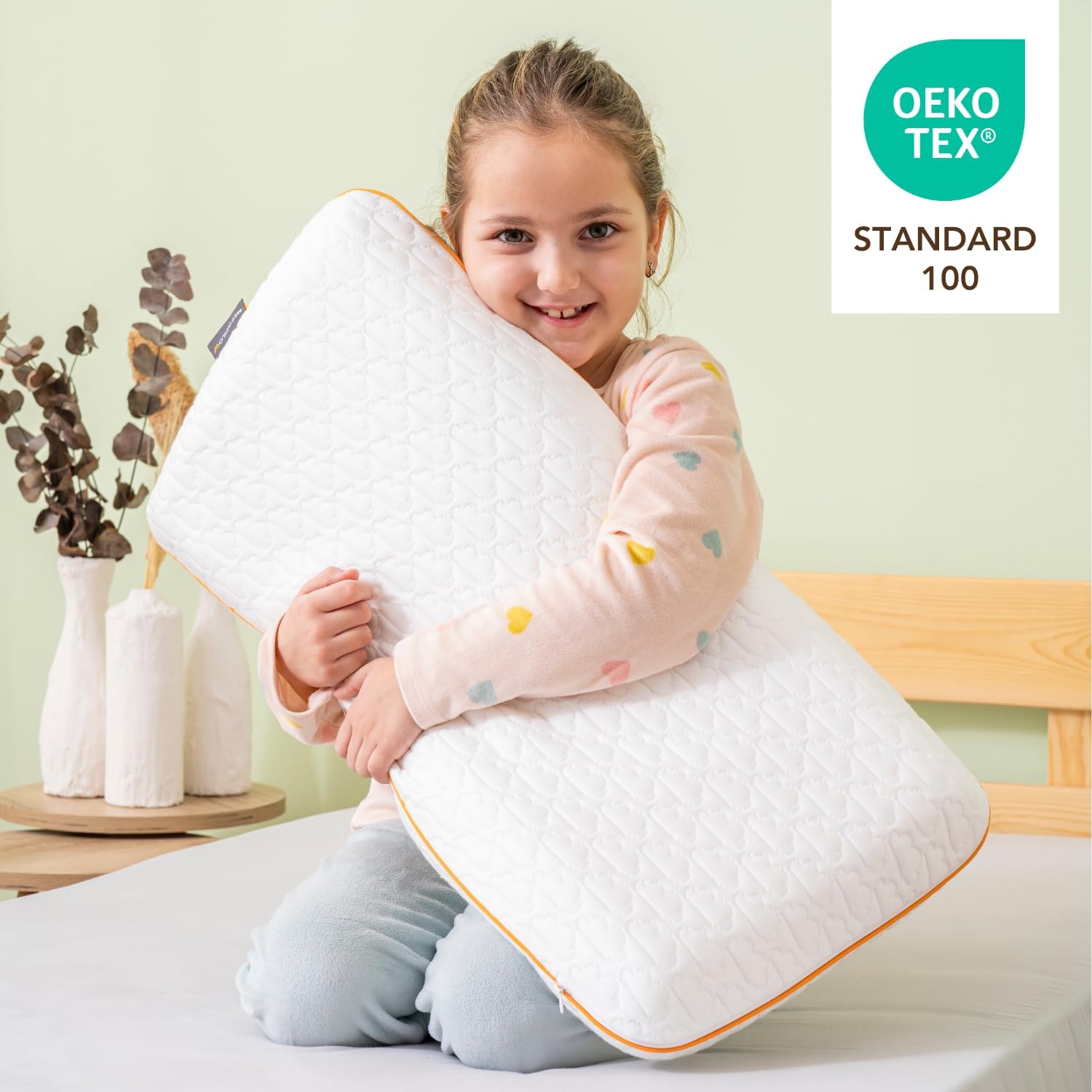 Kids Memory Foam Pillow for Sleeping, Breathable and Soft Pillows for Toddler, Boy, Girl, Small, 26x13x2.36 inches, White