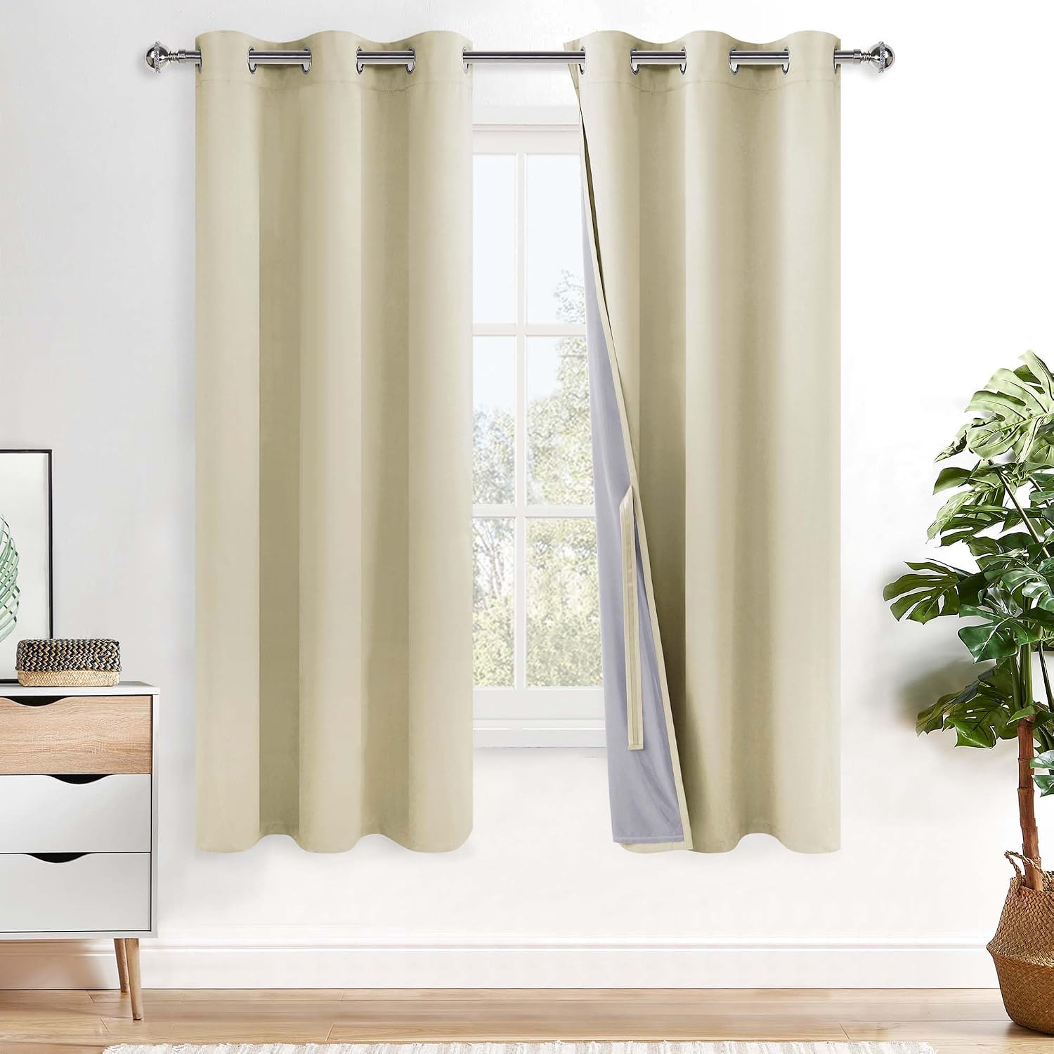 Xwzo 100% Blackout Curtains 63 Inches Long with Tiebacks- Heat and Full Light Blocking, Thermal Insulated Window Panels with Grommets for B…