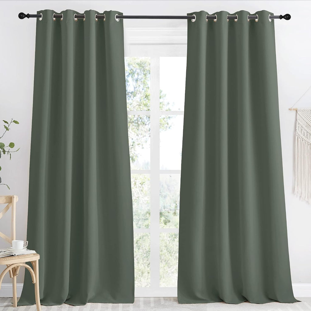 NICETOWN Blackout Curtain for Living Room 96 inch Long, 1 Panel, Dark Mallard, W55 x L96, Grommet Thermal Insulated Room Darkening Sound…