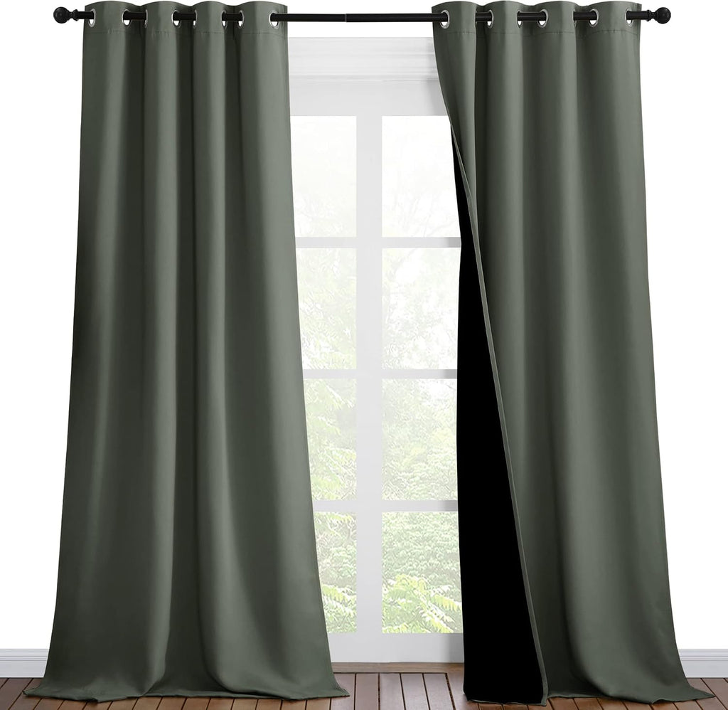 Nicetown Dark Mallard Blackout Curtains 90 inches Long, Full Light Blocking Drapes with Black Liner for Nursery, Thermal Insulated Draperie…