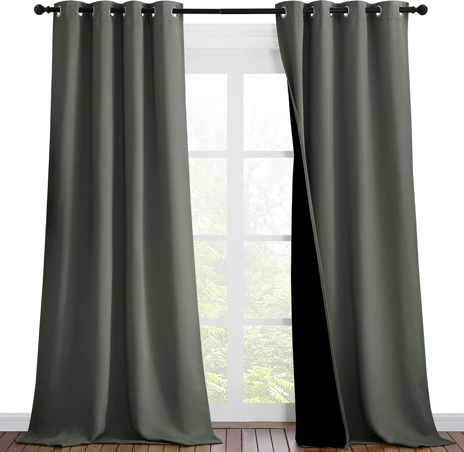 Nicetown Dark Mallard Blackout Curtains 90 inches Long, Full Light Blocking Drapes with Black Liner for Nursery, Thermal Insulated Draperie…