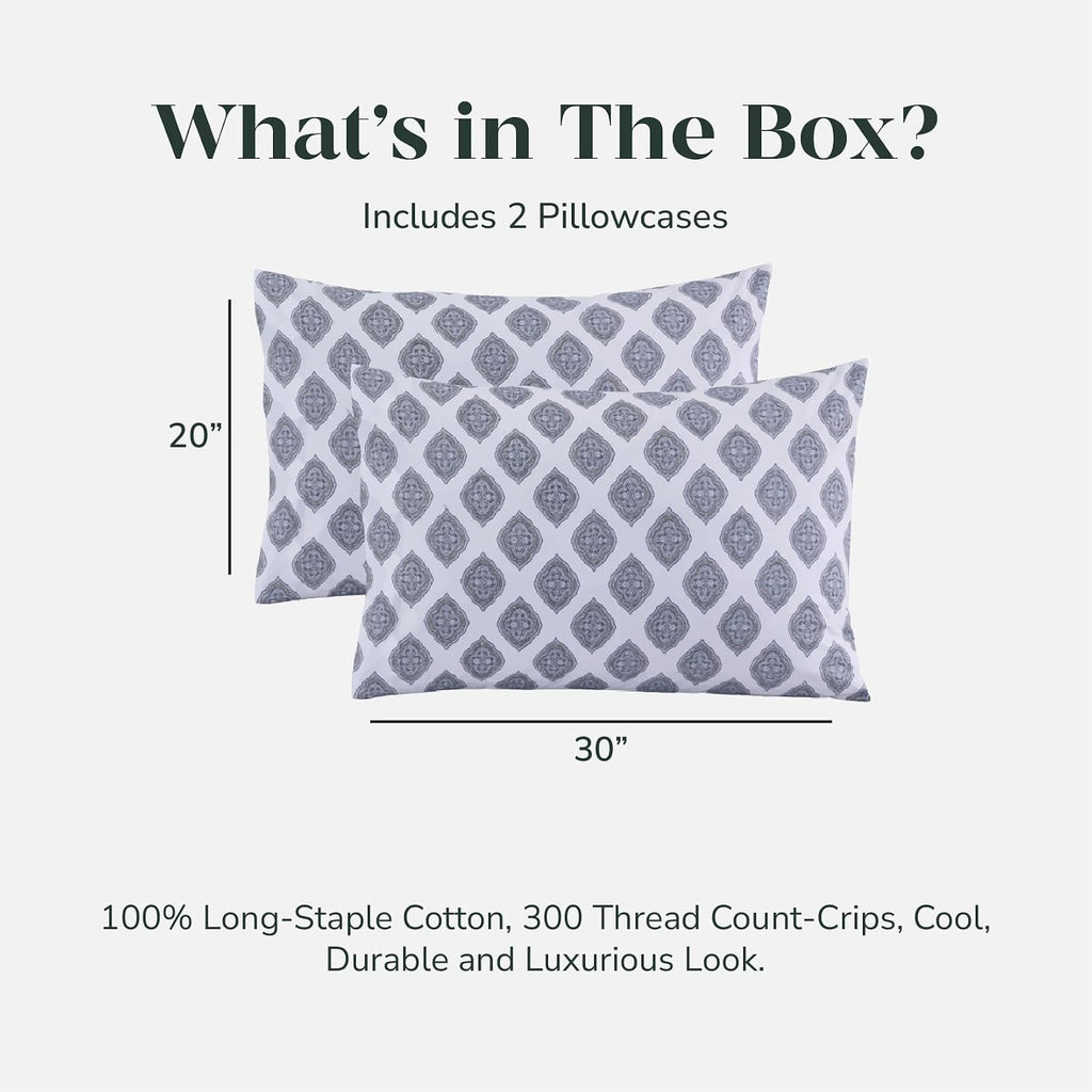 FEATHER & STITCH NEW YORK 100% Cotton 2 Piece Queen Pillow Cases, 300TC Ultra-Soft Pillowcases with Envelope Closure, Wrinkle- Fade…