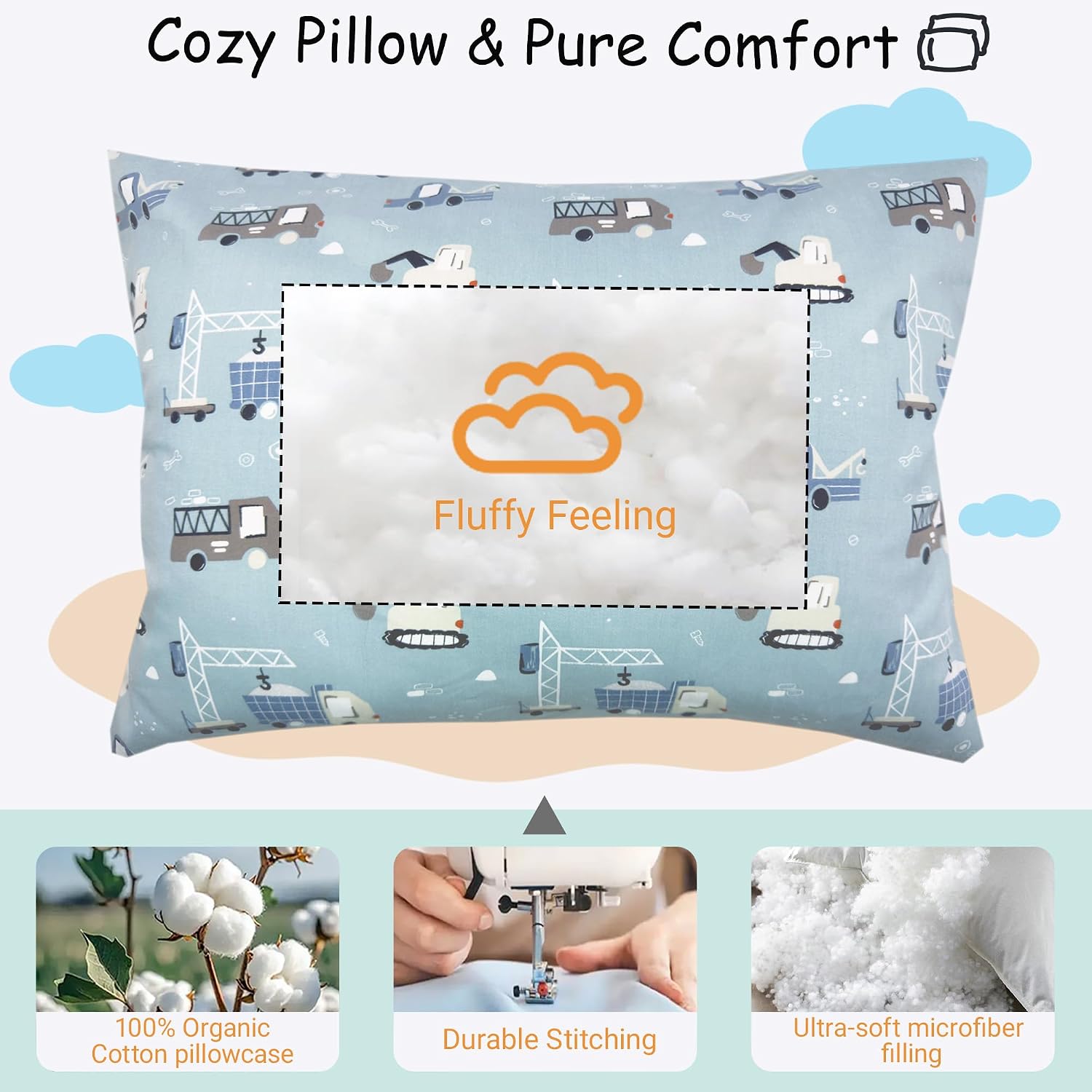 ZPECC-ABrandThatHasBeenFocusedOnBeddingFor20Years ZPECC Toddler Pillow with Pillowcase - 13x18 Organic Cotton Hypoallergenic Kids Pillow, B…