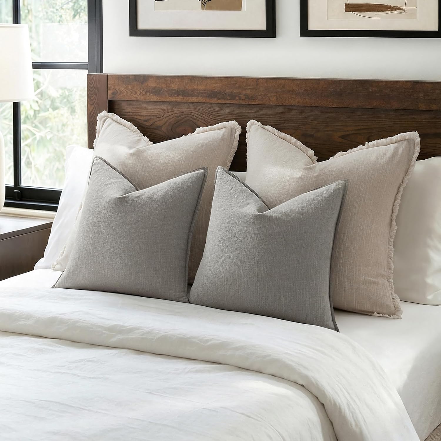 Anroduo Pack of 2 Decorative Linen Pillow Covers Light Gray Neutral Farmhouse Boho Soild Cushion Case Soft Accent Pillowcase for Couch Sofa…