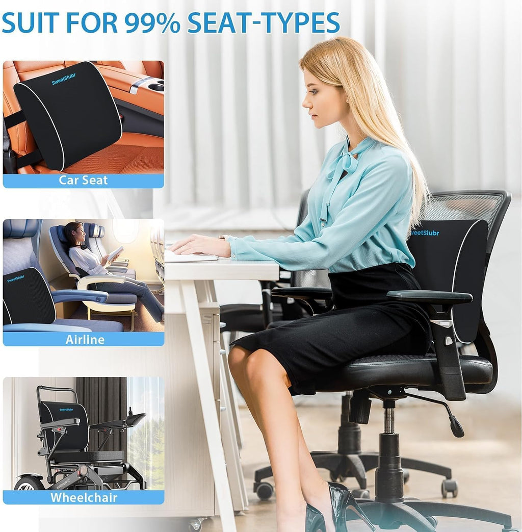 SweetSlubr Large Lumbar Support Pillow for Office Chair, Car Seats and Home Desks, Ergonomic Back Support with Double Adjustable Straps…