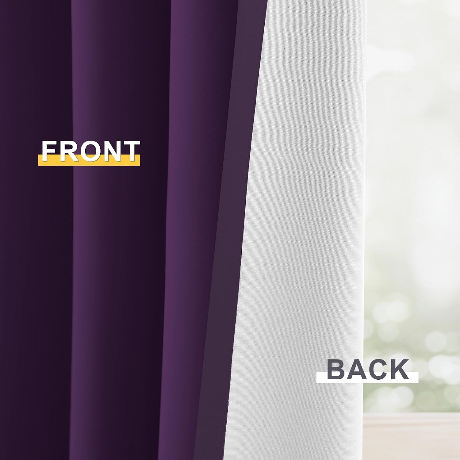 Yakamok 100% Blackout Curtain Panels 63 inches Cold and Light Blocking Drapes for Nursery, 2 Thick Layers Thermal Insulated Draperies (2 Pi…