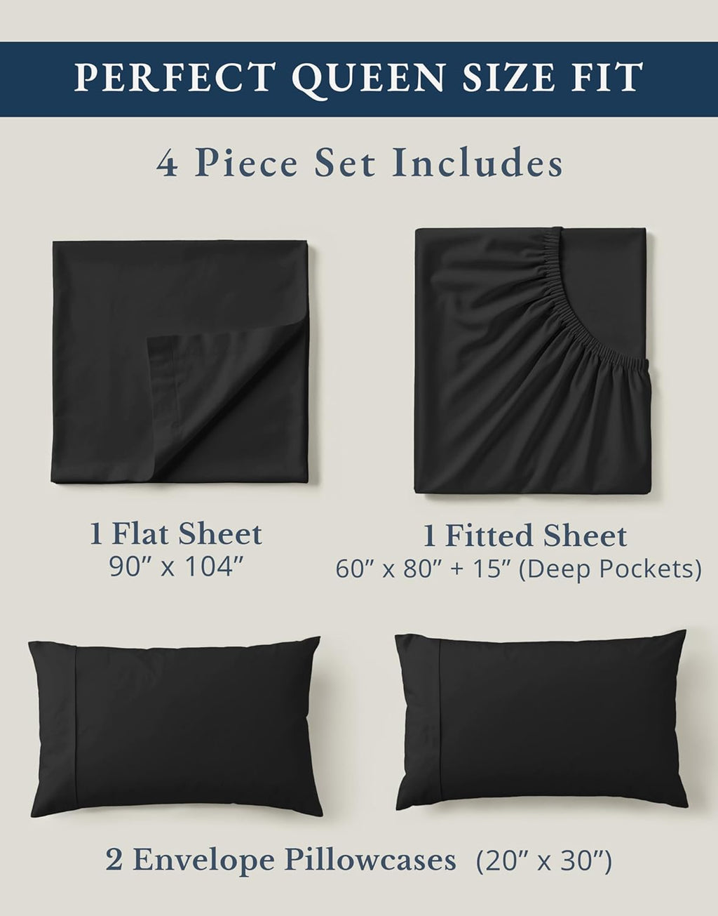 LaneLinen LANE LINEN 100% Organic Cotton Queen Size Sheets Set, Machine Wash Fully Elasticized Naturally Cooling Percale Weave Queen Size D…