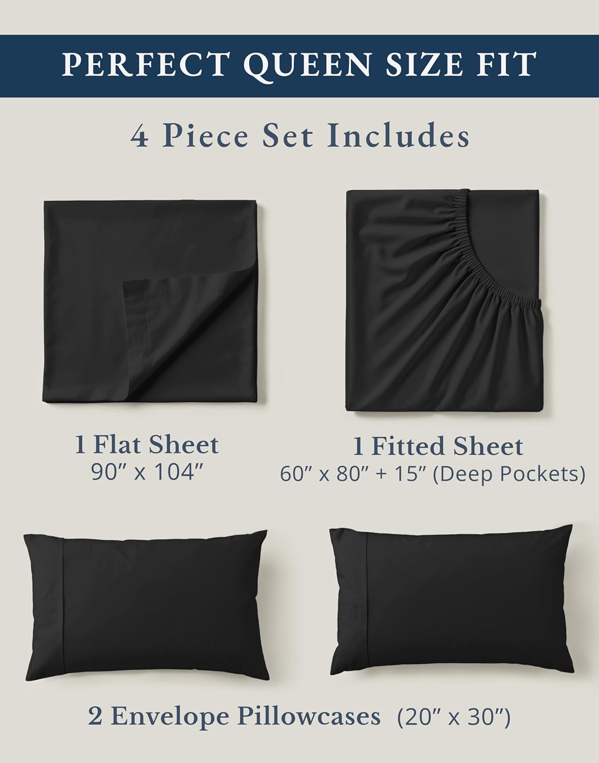 LaneLinen LANE LINEN 100% Organic Cotton Queen Size Sheets Set, Machine Wash Fully Elasticized Naturally Cooling Percale Weave Queen Size D…