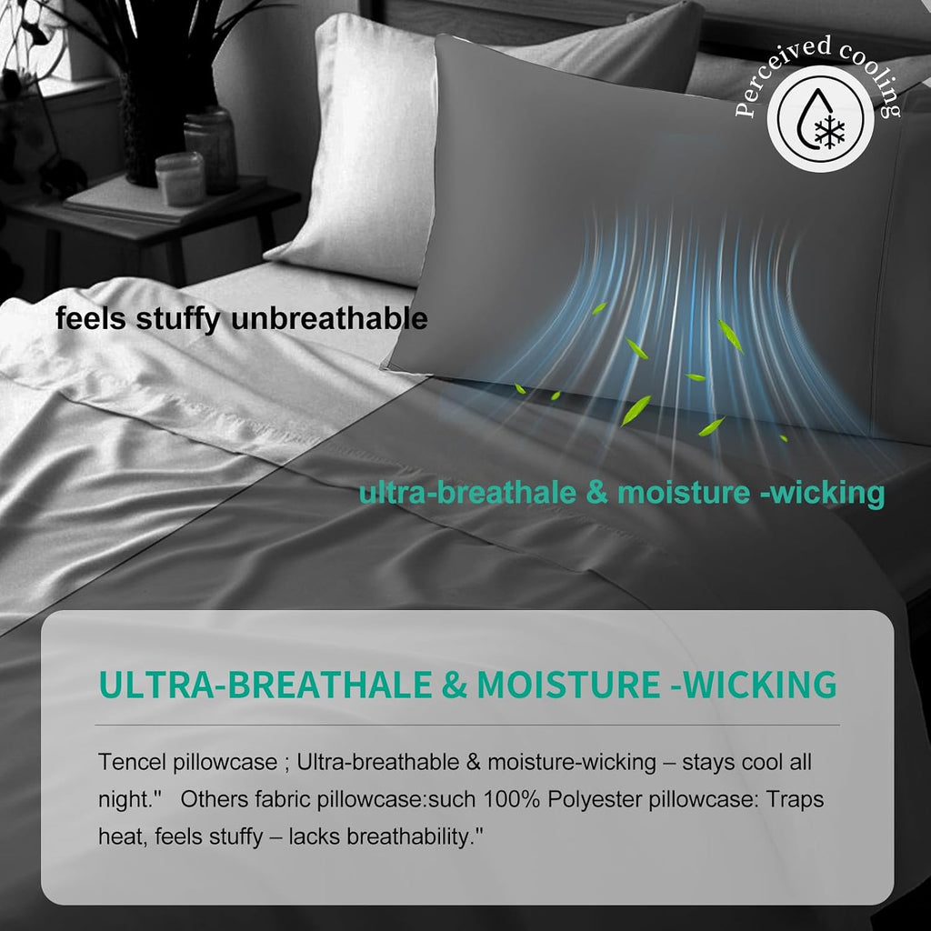 Stnomyhome Eucalyptus Tencel Cooling Pillowcase 2 Pack King Dark Gray | Moisture Wicking for Night Sweats | 3X Faster Drying | Oeko-TEX Cer…