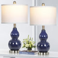 Rinweey Double Gourd Ceramic Table Lamps Set of 2, Modern Navy Blue Bedside Lamps for Night Stand, Contemporary Nightstand Lamps for…