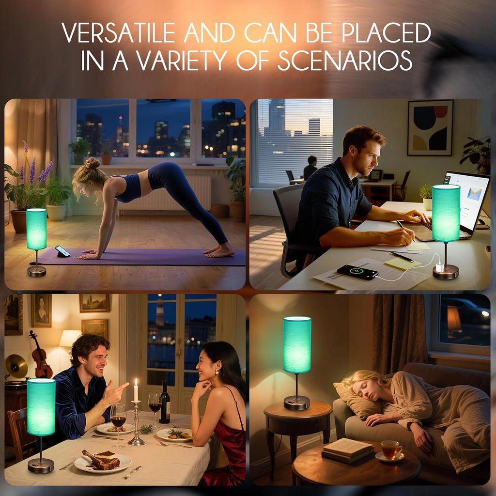 Table Lamp with USB Port - Teal Desk Lamp, Green Touch Lamp, Bedside Lamps, 3 Way Dimmable Small Lamps for Bedroom, Nightstand, Nursery…