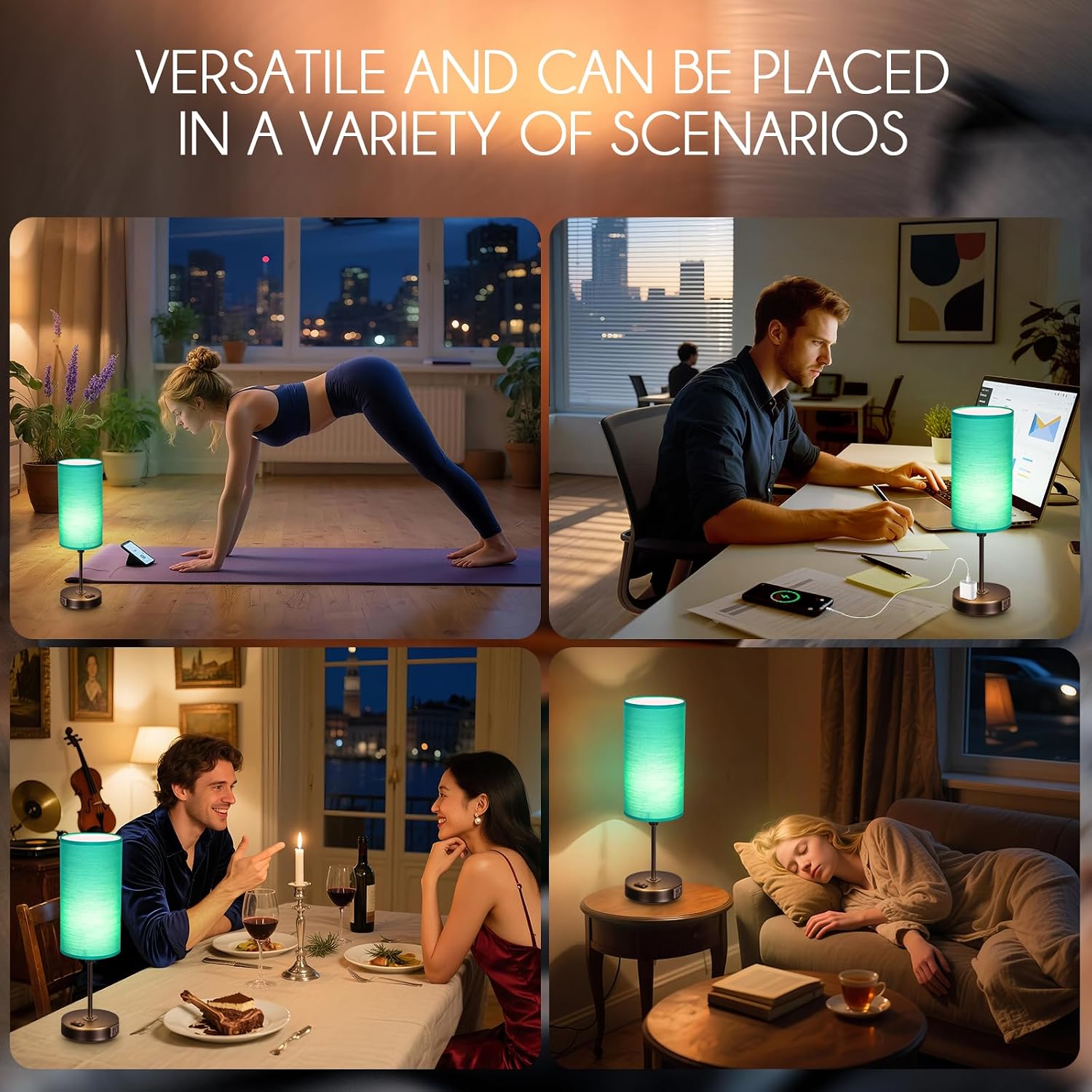 Table Lamp with USB Port - Teal Desk Lamp, Green Touch Lamp, Bedside Lamps, 3 Way Dimmable Small Lamps for Bedroom, Nightstand, Nursery…