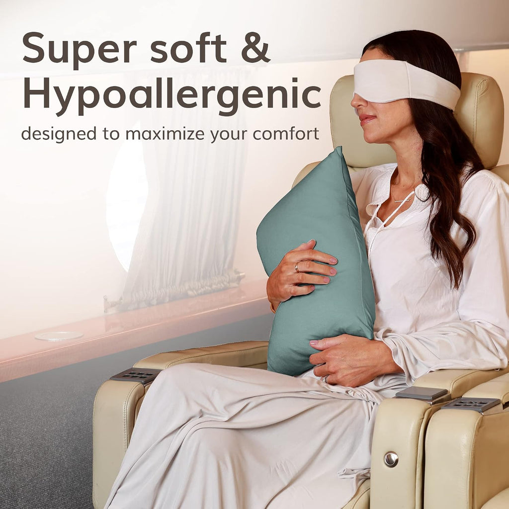 Happyluxe Odyssey Travel Pillow for Long Flights - Soft, Small, Alternative to Down and Memory Foam. 17 x 13in - Made in The USA, Sage…