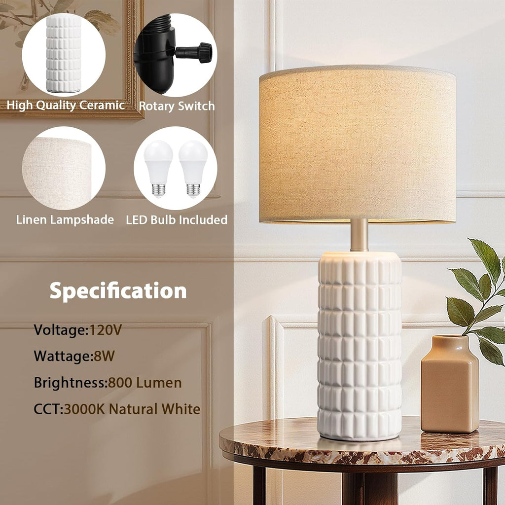 SeealleLighting Seealle 23" Modern Ceramic Table Lamps Set of 2 - Table Lamps for Living Room, Farmhouse Bedside Night Stands Lamp for Bedr…