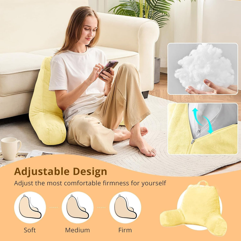 Sasttie Reading Pillow, Velvet Back Pillow for Bed Sitting Up, Adult Back-Rest Support Cushion with Arms for Sit Up on Couch, Sofa, and…