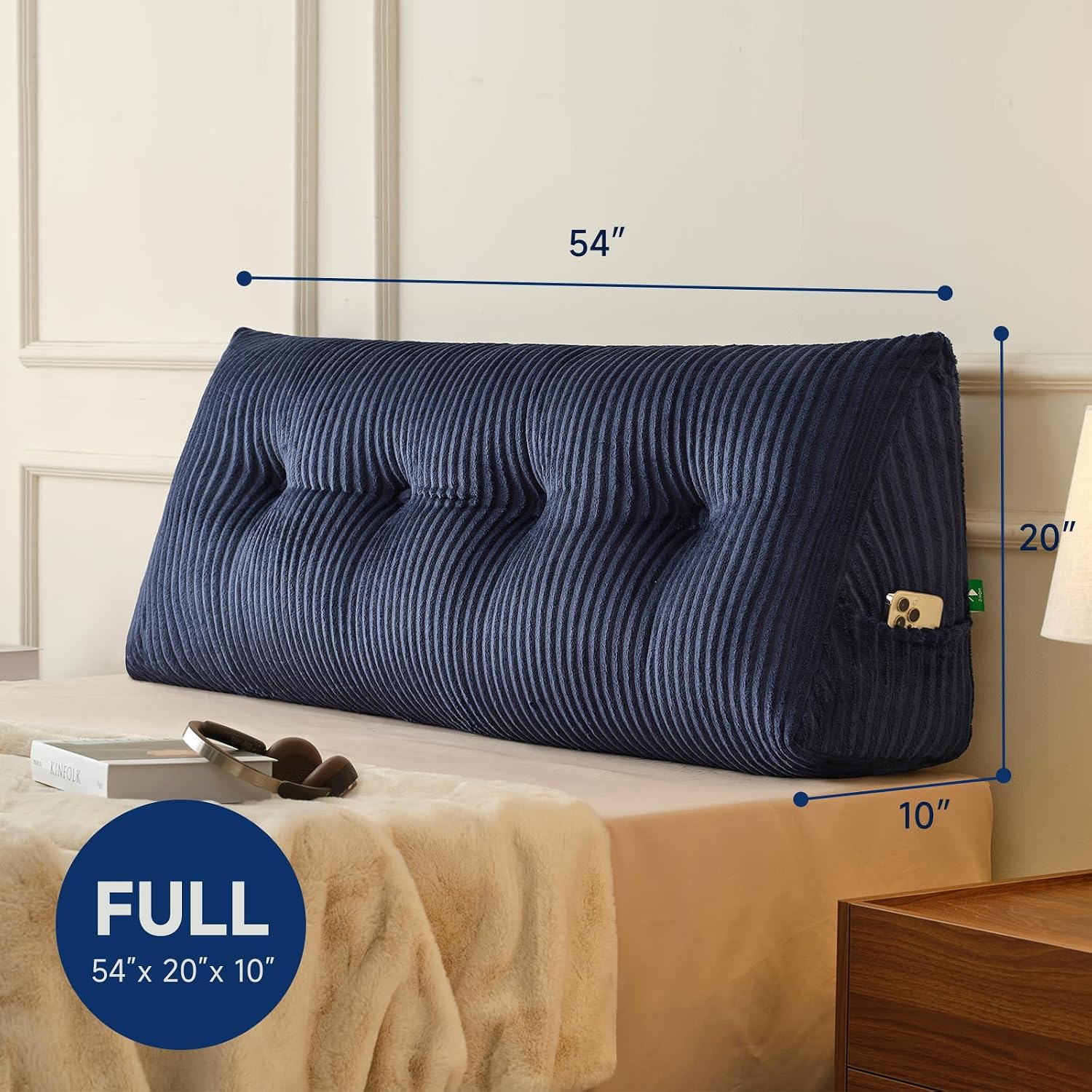 Z-Hom Large Headboard Pillow Full, NO ROLL Pillow, Wedge Pillow Headboard for Sitting Up in Bed, Backrest Support Triangular Cushion for Re…