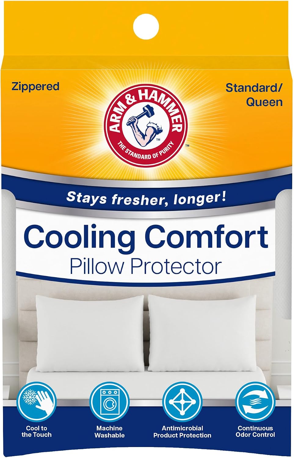 Armhammer Arm & Hammer Cooling Comfort Zippered Pillow Protector, 2-Pack, Standard/Queen White