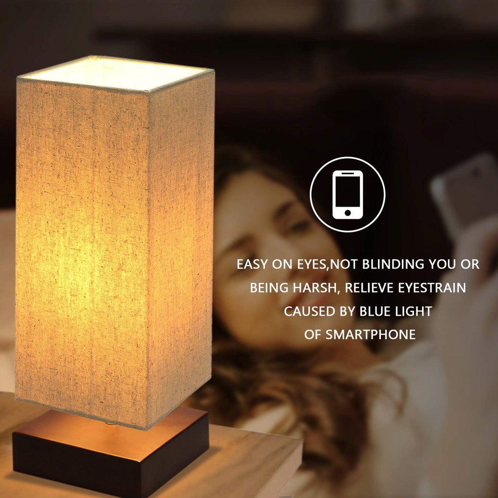 Touch Control Table Lamp Bedside 3 Way Dimmable Touch Desk Lamp Modern Nightstand Lamp with Square Fabric Lamp Shade Simple Night Light…