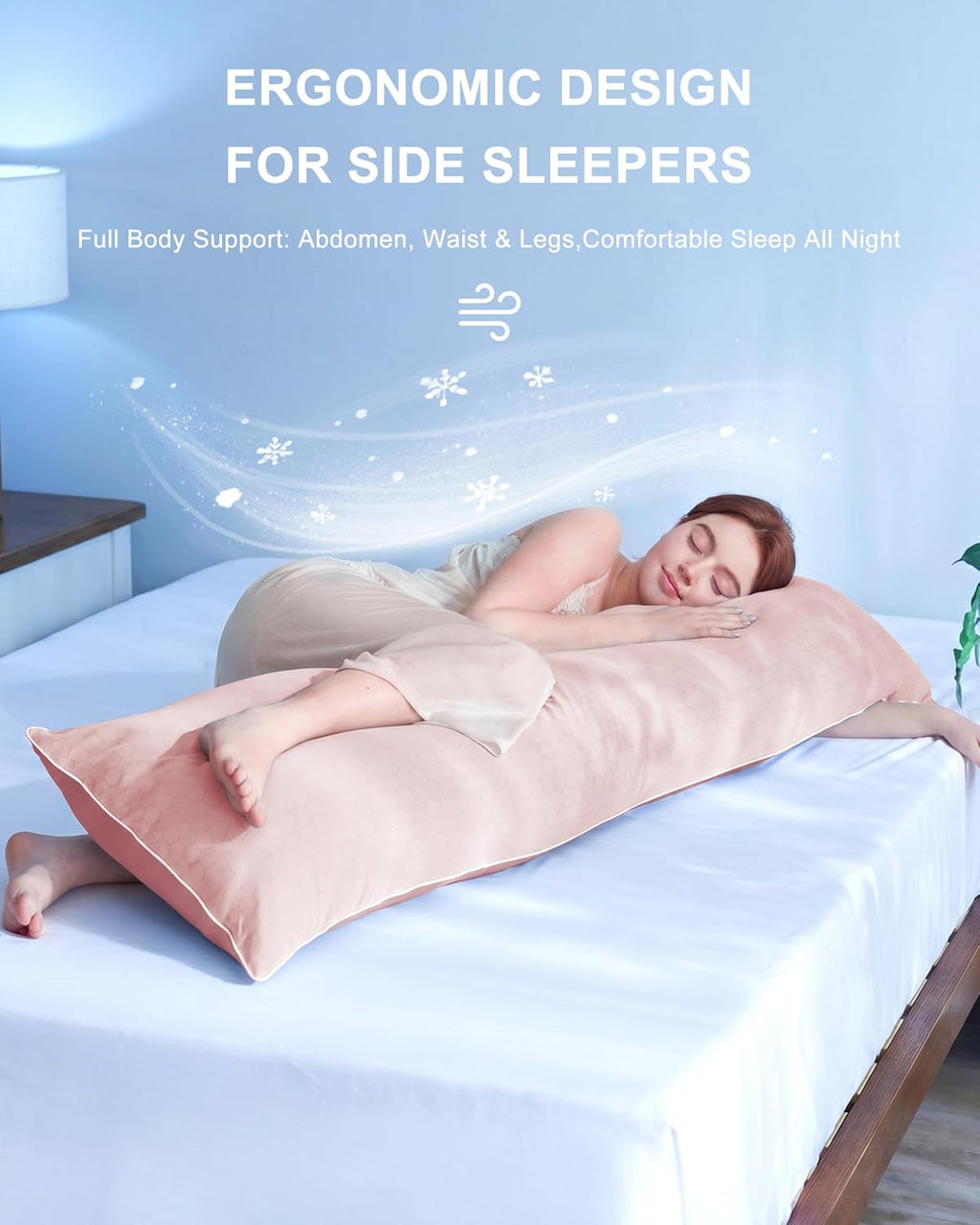 YZ HOME Cooling Body Pillow for Adults, Cold Touch Fabric, Blue Shredded Memory Foam, Support for Side Back Stomach Sleepers, Removable…