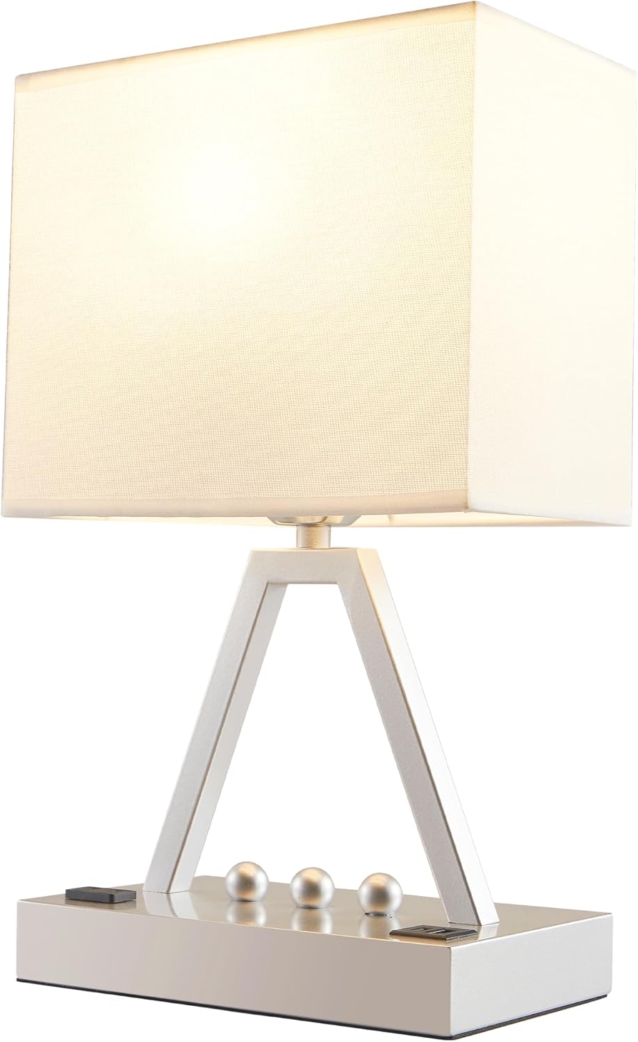 Briever Touch Control Table Lamp, 3-Way Dimmable Desk Lamp with USB C & A and AC Outlet, Bedside Lamp with Phone Stand and Fabric Shade for…