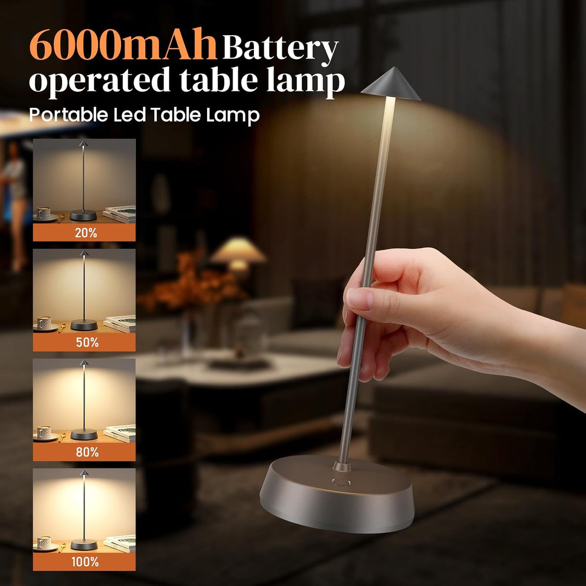 Cordless Table Lamp Rechargeable, Battery Operated 6000mAh Desk Lamp Touch Dimmable Lamp Outdoor Waterproof Portable Wireless Table…