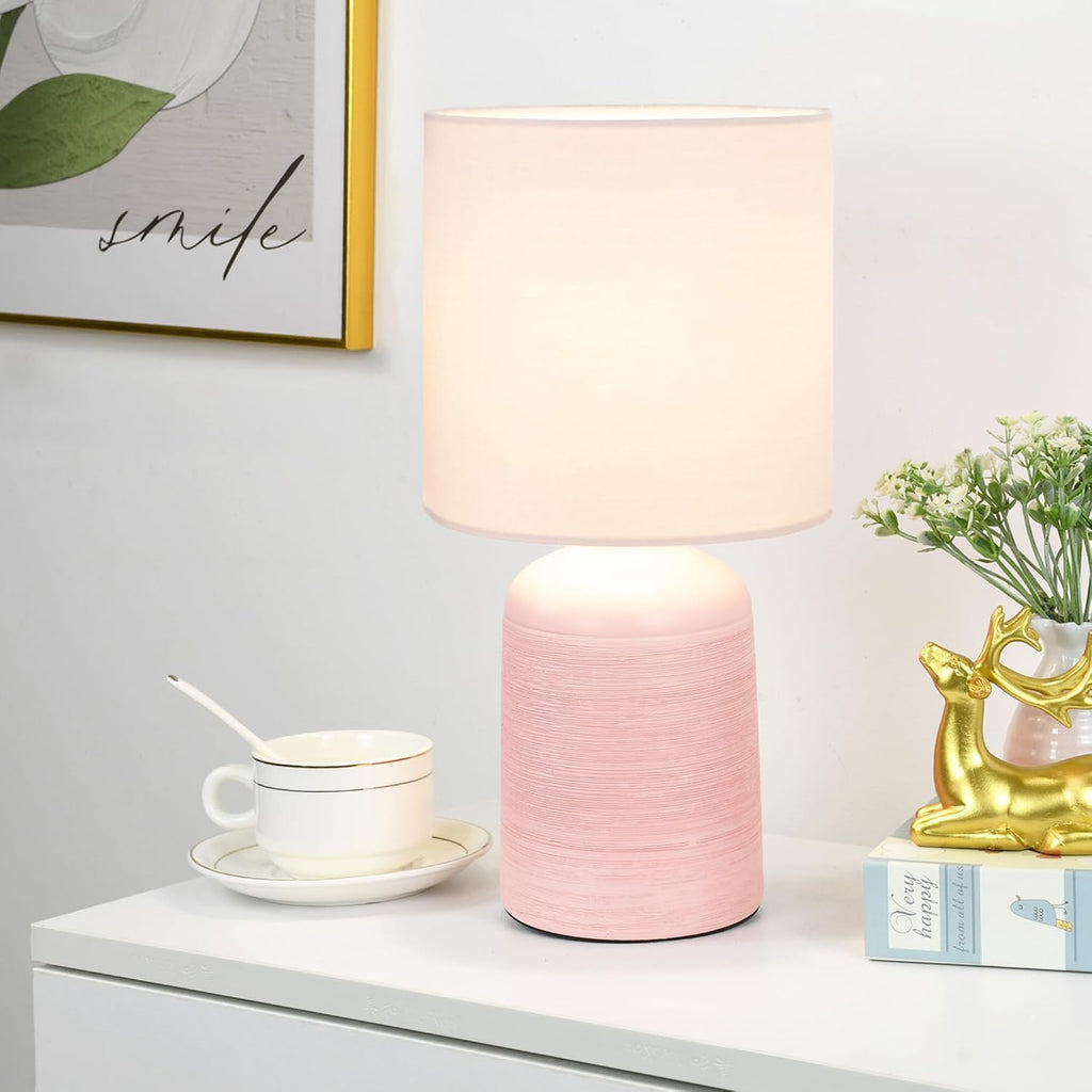 Maye Small Ceramic Table Lamp for Living Room and Bedroom, Modern Kids Night Table Lamp, Φ6.3×H13IN, Bulb Excluded, Light Pink