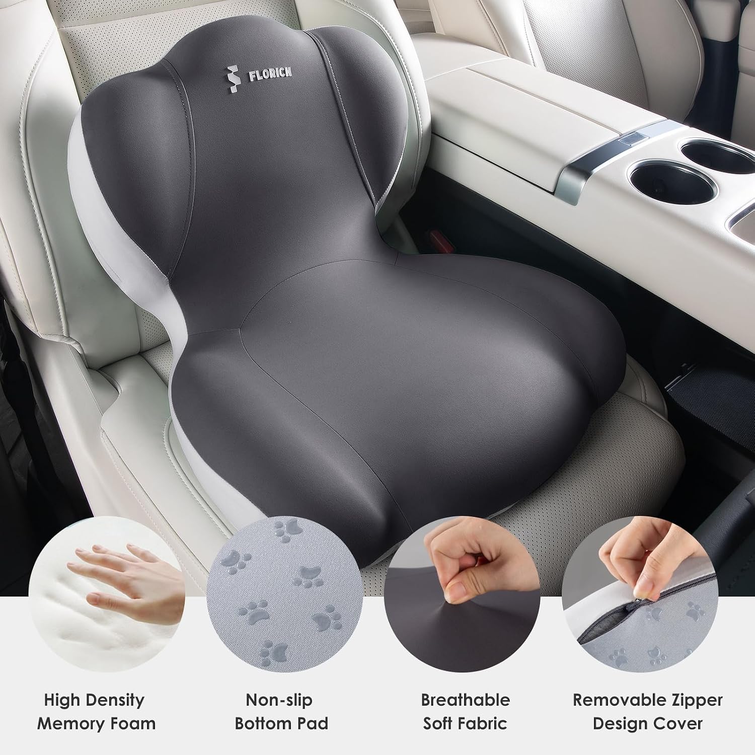 FLORICH Memory Foam Truck Seat Cushion, Car Seat Cushion and Lumbar Support Pillow for Office Chair, Ergonomic Back Support & Sciatica…