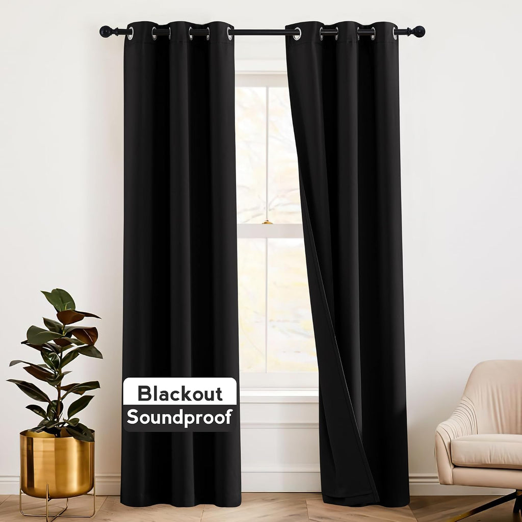 Rybhome RYB HOME Soundproof Curtains for Bedroom - 3 Layers 100% Blackout Noise Cancelling Thermal Insulted Curtains for Living Room Home T…