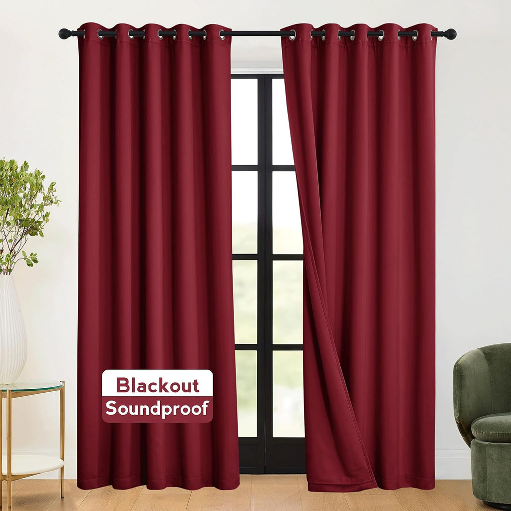 Rybhome RYB HOME 3-in-1 Soundproof - Blackout - Thermal Insulation Living Room Divider Curtains, Large Bay Window Curtains for Bedroom Thea…