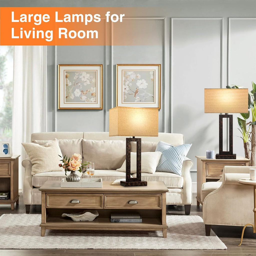 Seealle 22" Tall Living Room Lamps for Night Stands - Touch Bedside Lamp with USB C+A, 3 Way Dimmable Bedroom Lamps for End Tables Set of…